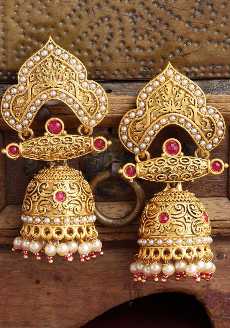Gold Toned Dome Shaped Jhumkas Earrings - Indya