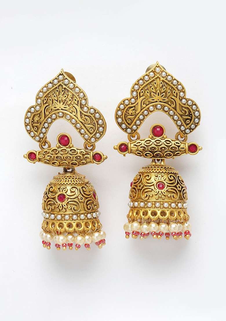 Gold Toned Dome Shaped Jhumkas Earrings - Indya