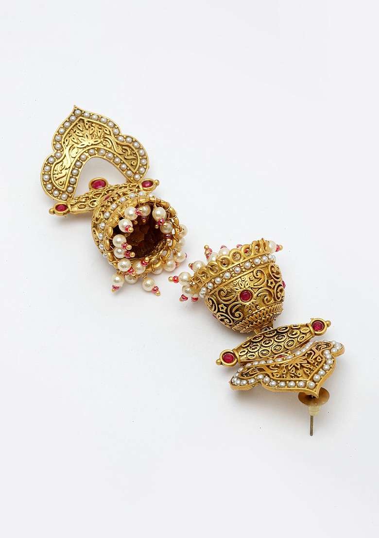 Gold Toned Dome Shaped Jhumkas Earrings - Indya