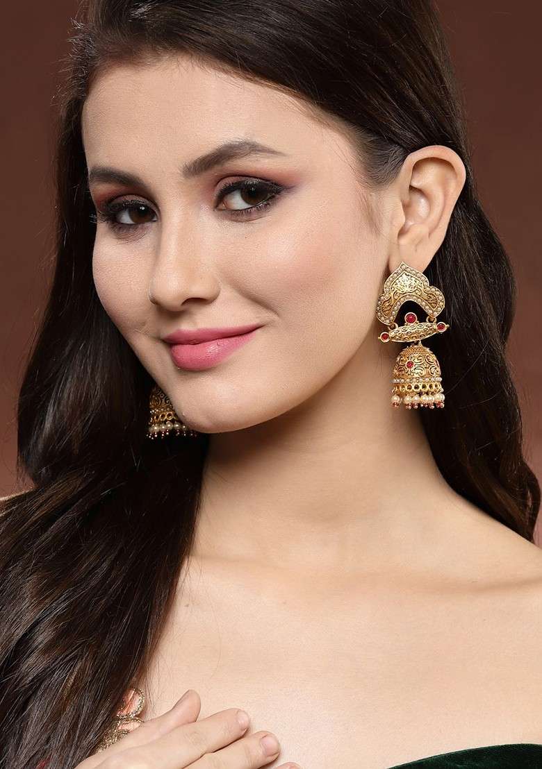 Gold Toned Dome Shaped Jhumkas Earrings - Indya