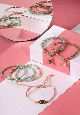 Women Multicolor Beaded With Evil Eye Charmed Bracelet