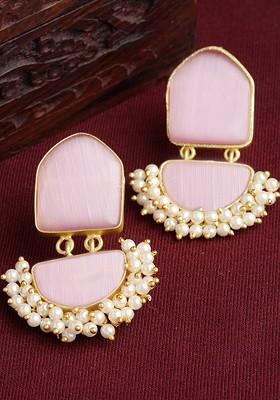 Gold Toned And Pink Classic Handcrafted Drop Earrings