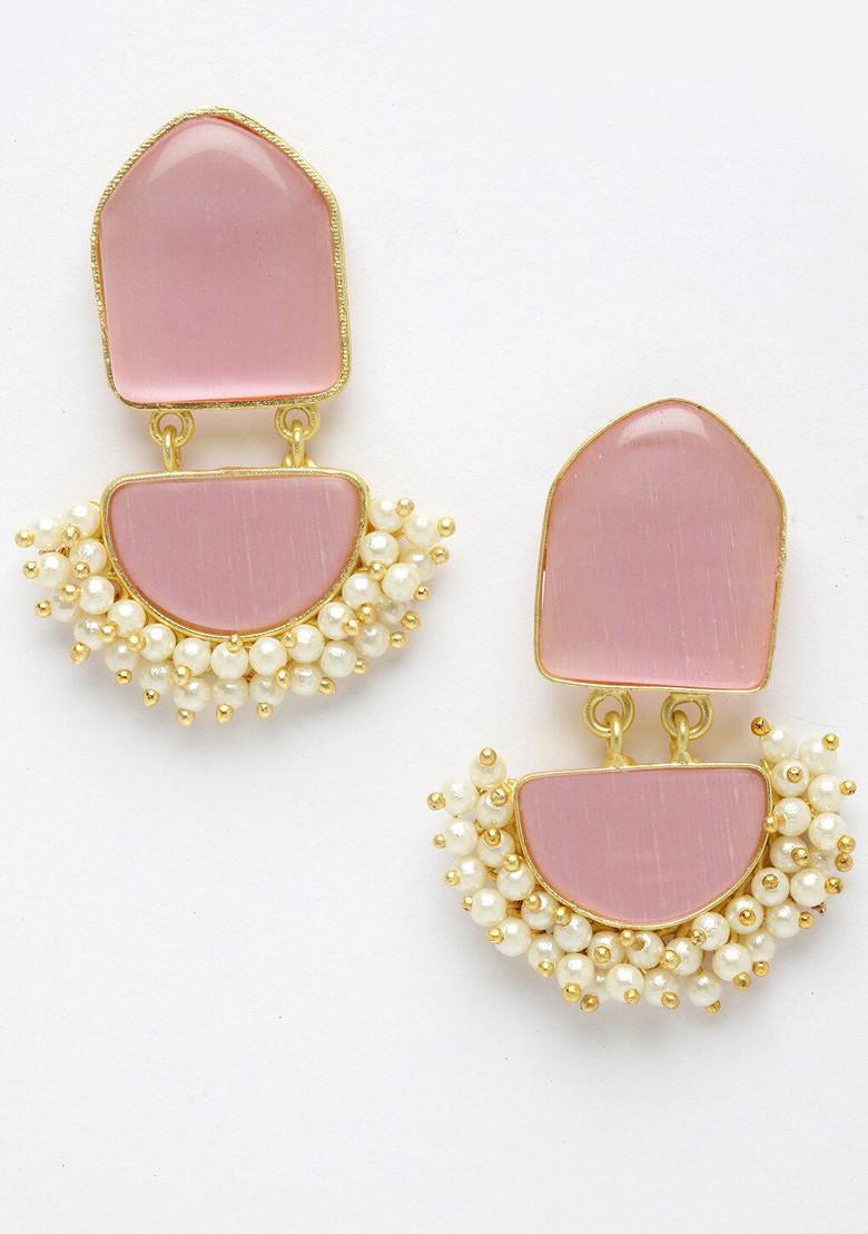Gold Toned And Pink Classic Handcrafted Drop Earrings