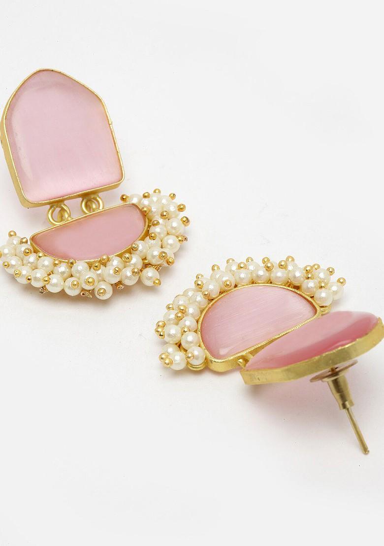 Gold Toned And Pink Classic Handcrafted Drop Earrings