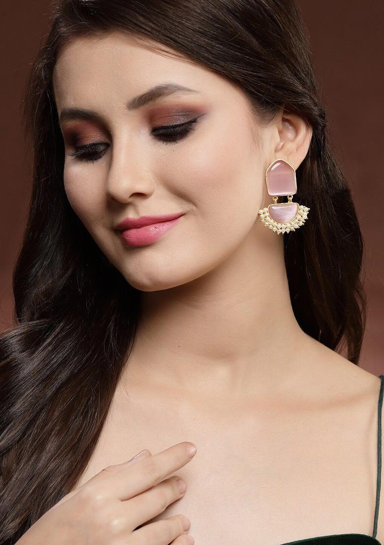 Gold Toned And Pink Classic Handcrafted Drop Earrings
