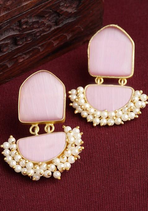 Gold Toned And Pink Classic Handcrafted Drop Earrings
