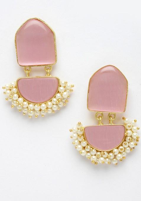 Gold Toned And Pink Classic Handcrafted Drop Earrings