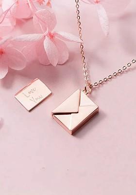 Rose Gold Plated Stainless Steel Love Letter Envelope Pendant Chain