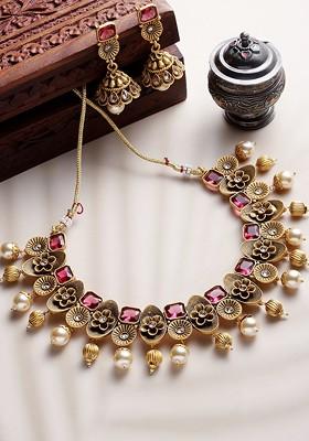 Gold Plated And Red Antique Jewellery Set