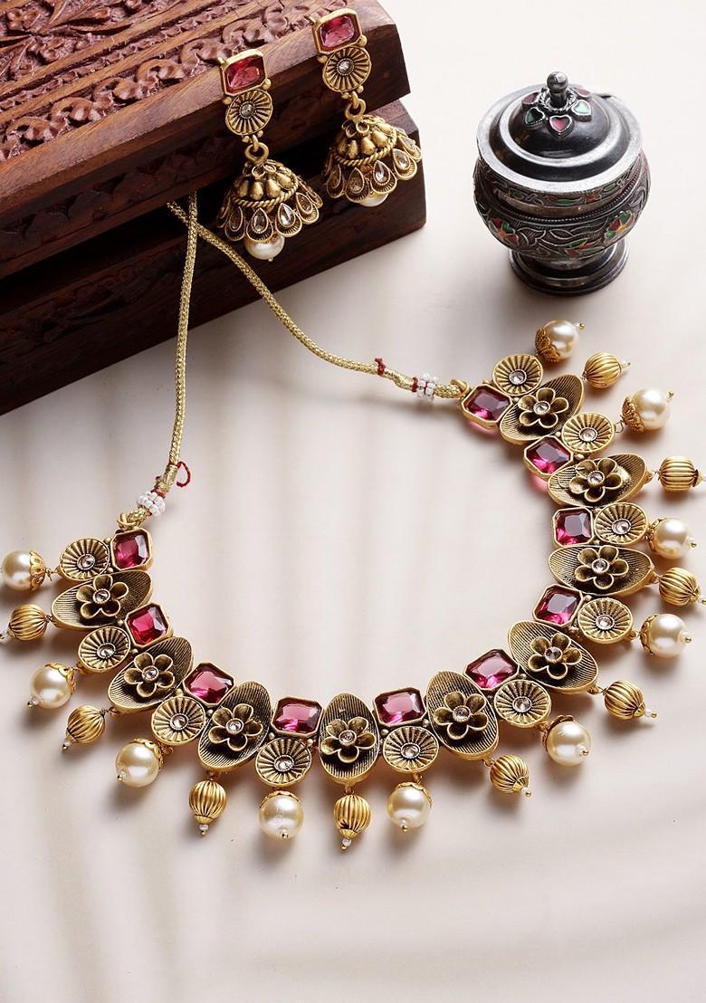 Gold Plated And Red Antique Jewellery Set