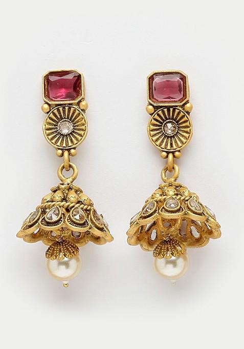 Gold Plated And Red Antique Jewellery Set
