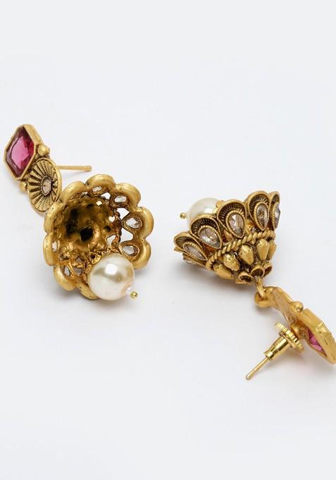 Gold Plated And Red Antique Jewellery Set