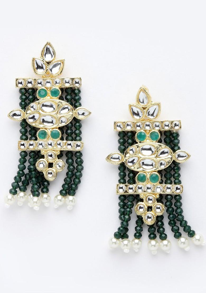 Gold Plated And White Kundan Studded And Beaded Jewellery Set - Indya