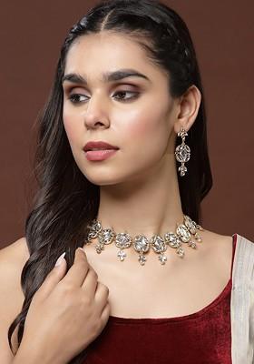 Gold Plated And White Kundan Reversible Jewellery Set