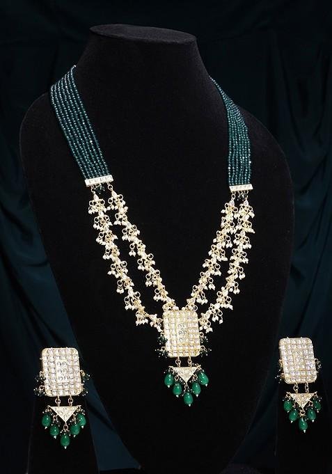 Gold Plated And White Kundan Jewellery Set