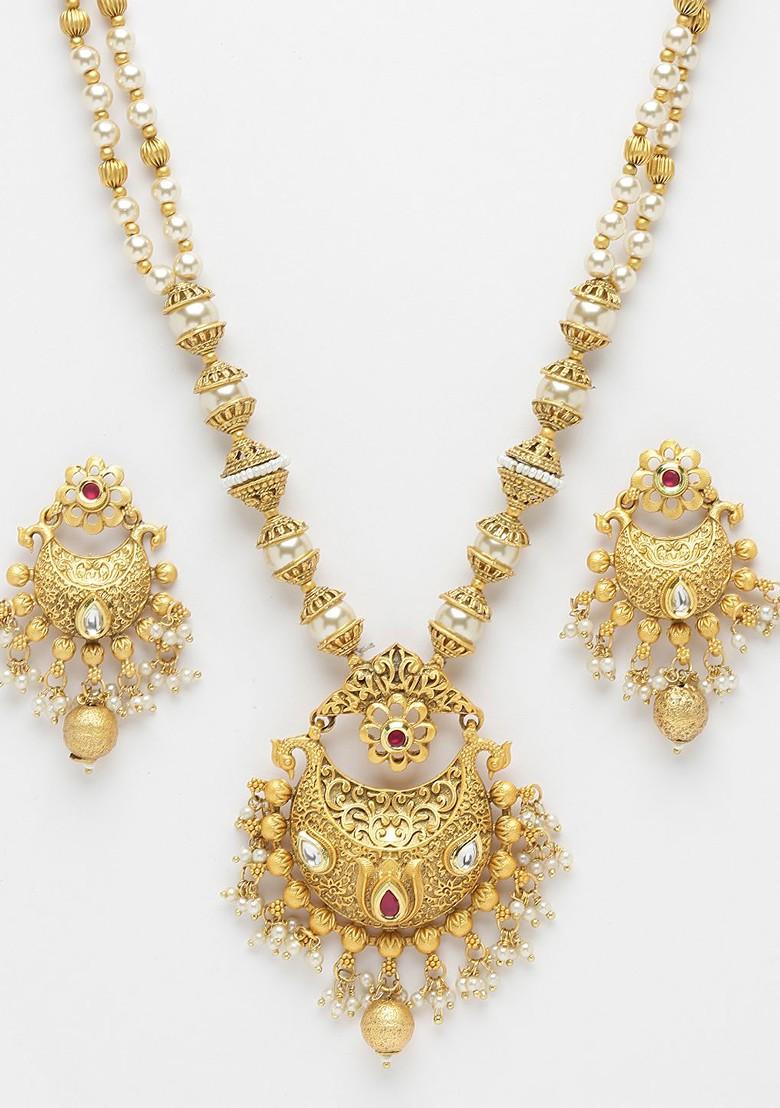 Gold Plated And White Kundan Jewellery Set - Indya