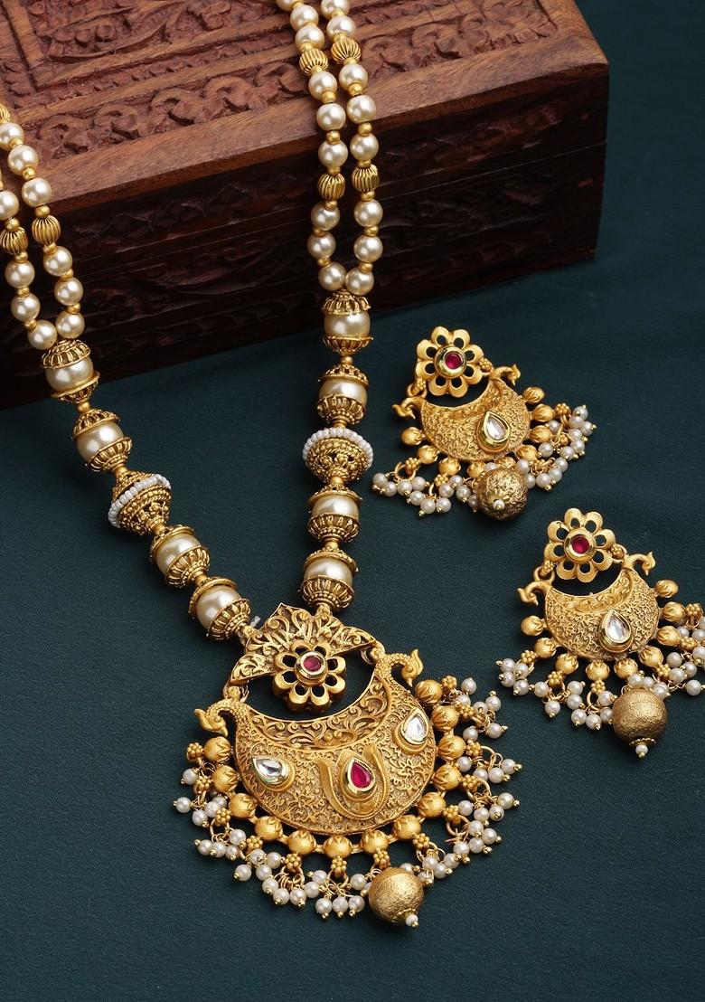 Gold Plated And White Kundan Jewellery Set - Indya
