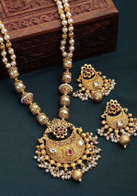 Gold Plated And White Kundan Jewellery Set