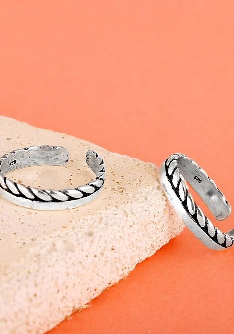 Indya X Giva Silver Toned Silver Plated 925 Sterling Silver Oxidised Toe Rings