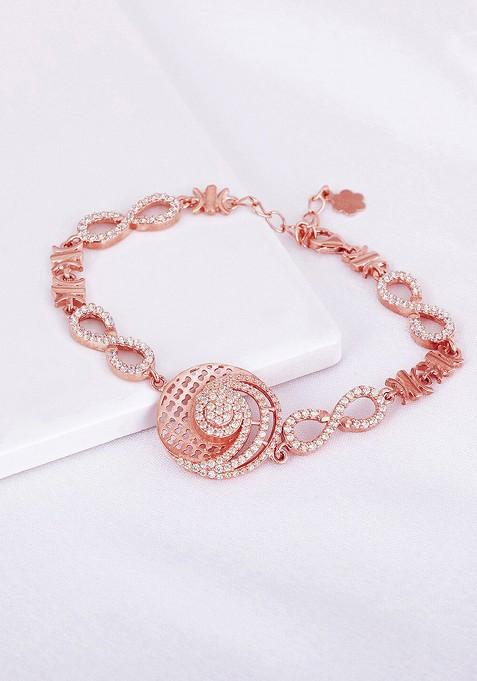 Indya X Giva Rose Gold Plated And White Sterling Silver Cubic Zirconia Link Bracelet