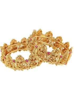 Set Of 2 24 KT Gold Plated Pink Stone Studded Bangles