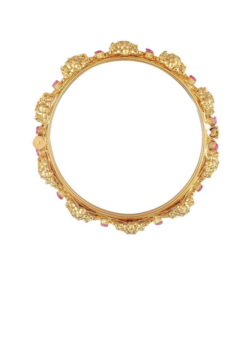 Set Of 2 24 KT Gold Plated Pink Stone Studded Bangles