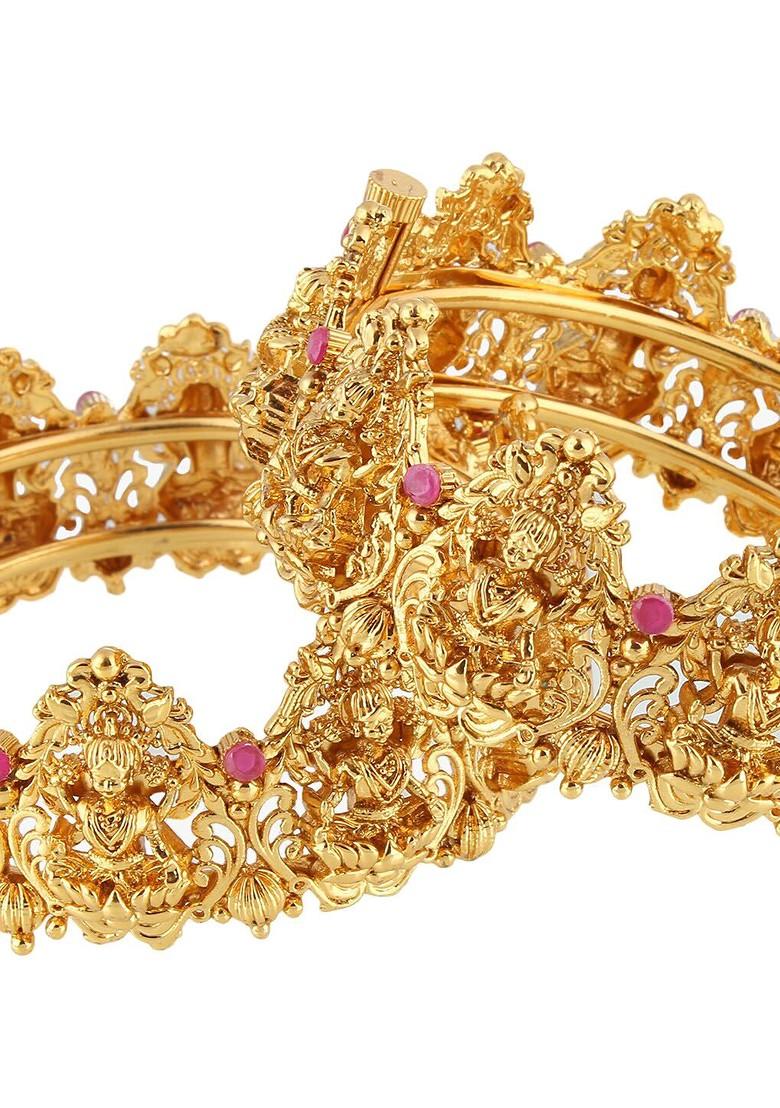 Set Of 2 24 KT Gold Plated Pink Stone Studded Bangles