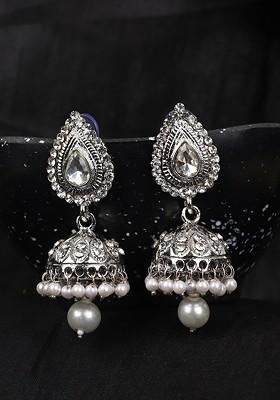 Silver Plated Contemporary Jhumkas Earrings