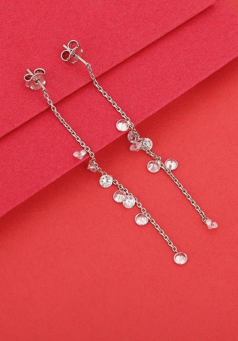 Indya X Giva Silver Toned Rhodium Plated Contemporary Drop Earrings