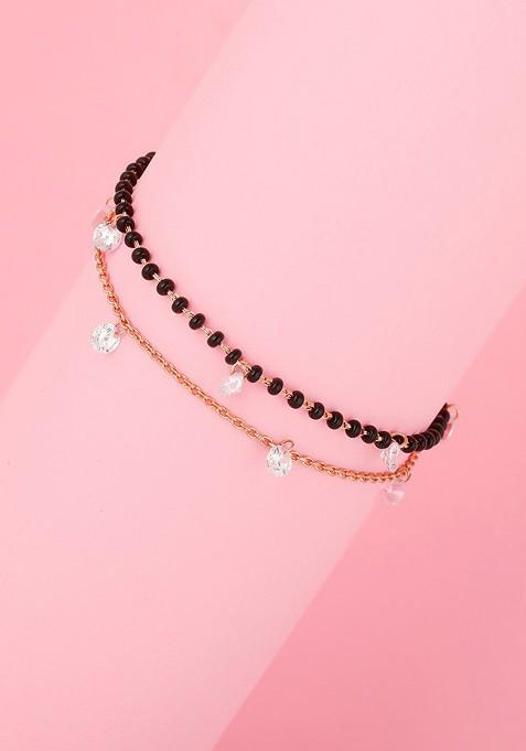 Indya X Giva Rose Gold And Black Sterling Silver Cubic Zirconia Rose Gold Plated Link Bracelet