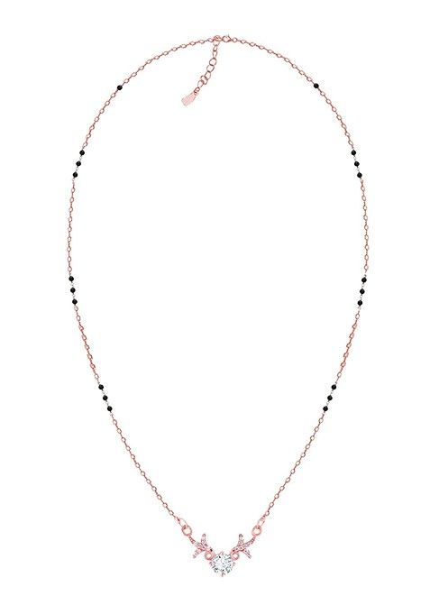 Indya X Giva 925 Sterling Silver Rose Gold Plated White And Black Stone Studded And Bead Mangalsutra