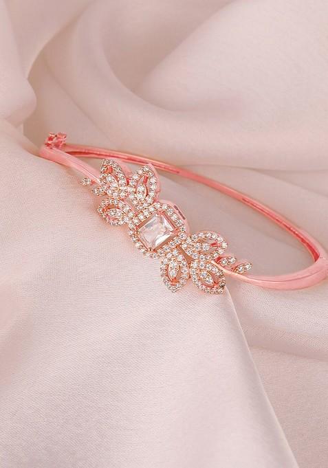 Indya X Giva Rose Gold And White Sterling Silver Cubic Zirconia Rose Gold Plated Bangle Style Bracelet