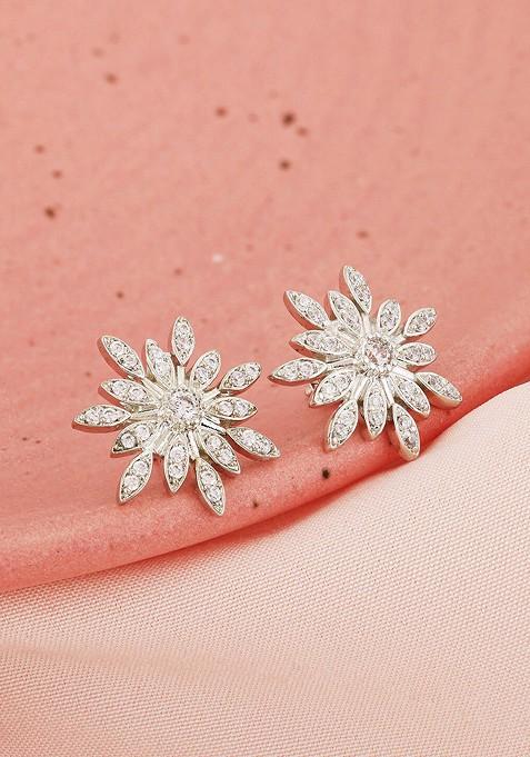 Indya X Giva Silver Toned Rhodium Plated Contemporary Studs Earrings