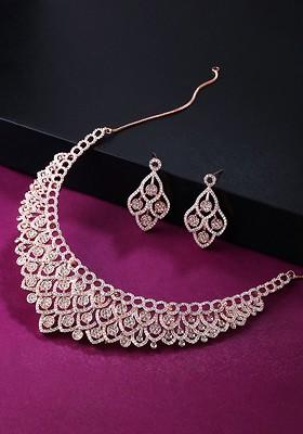 Rose Gold Plated American Diamond Studded Jewellery Set