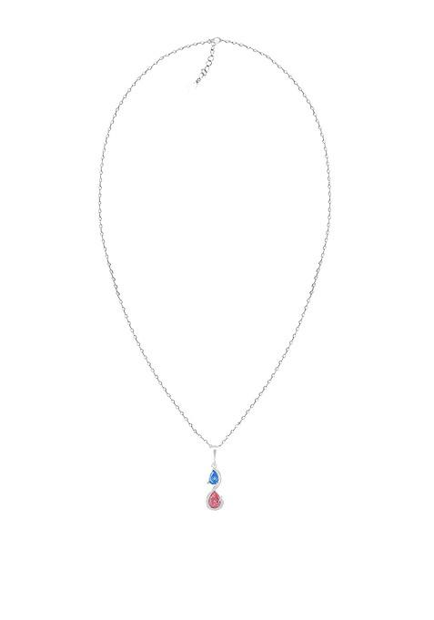 Indya X Giva 925 Sterling Silver Blue And Pink Stone Pendant With Link Chain