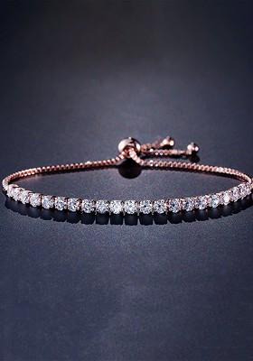 Women Rose Gold And White Crystals Rose Gold Plated Charm Bracelet