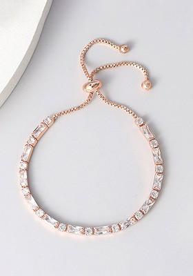 Women Rose Gold And White Crystals Rose Gold Plated Charm Bracelet