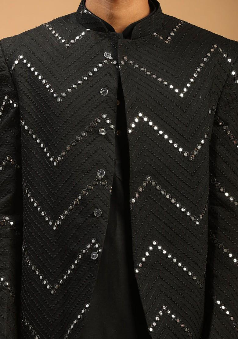 Men Regular Kurta And Patiala With Mirror Work Bandh Gala Jodhpuri