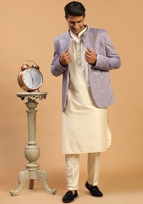 Men Embroidered Mirror Work Jodhpuri With Solid Kurta And Pant Set