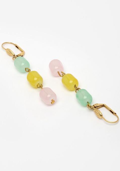 Women Gold Plated Green And Yellow Pearl Beaded Jewellery Set