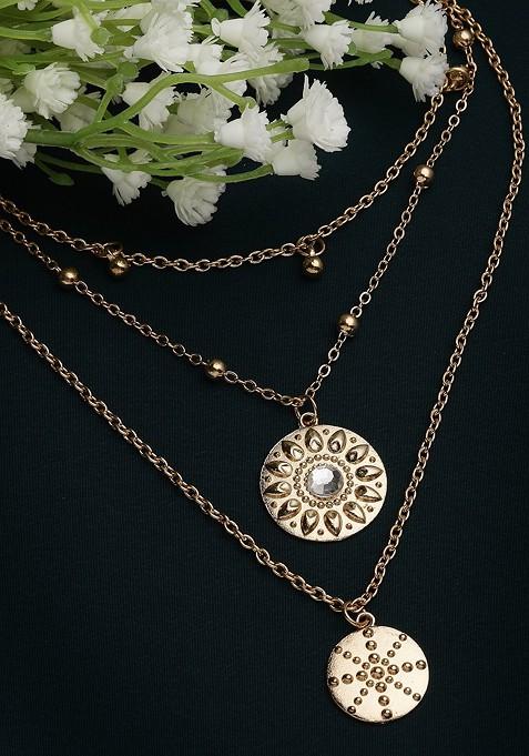 Gold Toned And White Brass Gold Plated Layered Necklace