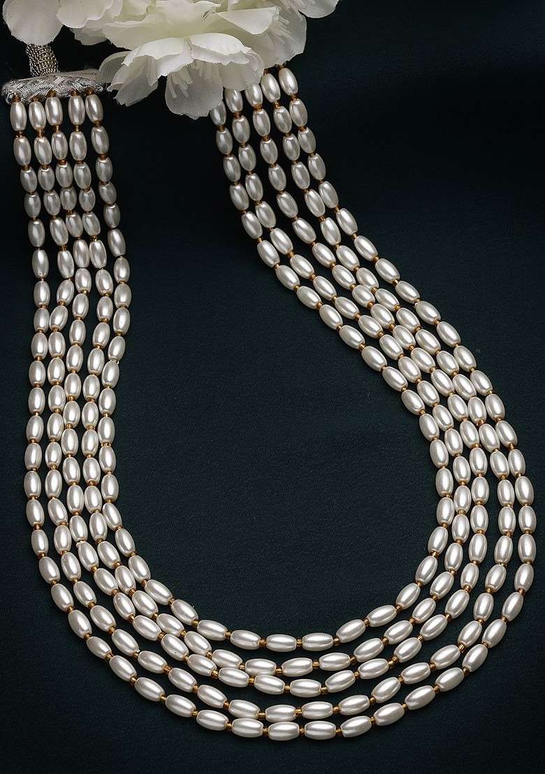 White And Gold Toned Necklace - Indya