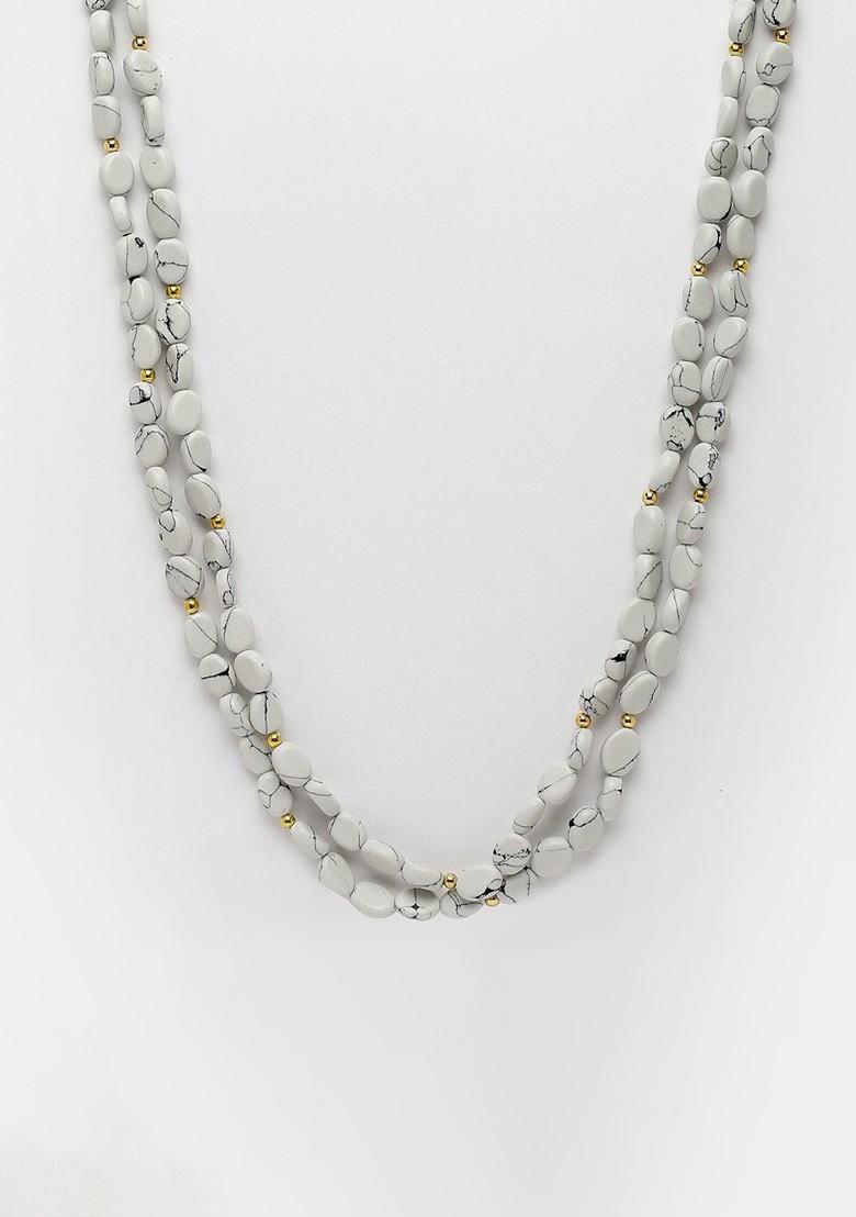 White And Gold Toned Layered Necklace