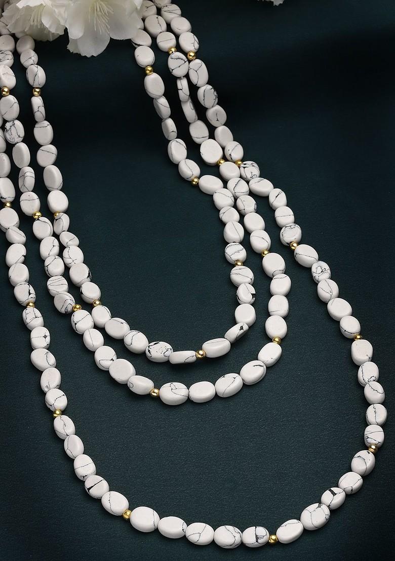 White And Gold Toned Layered Necklace
