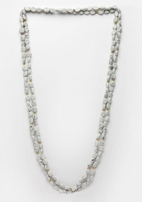 White And Gold Toned Layered Necklace