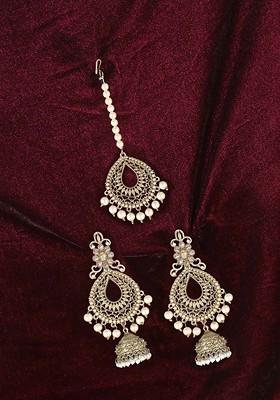 24 CT Gold Plated Stone Studded And Bead Jewellery Set