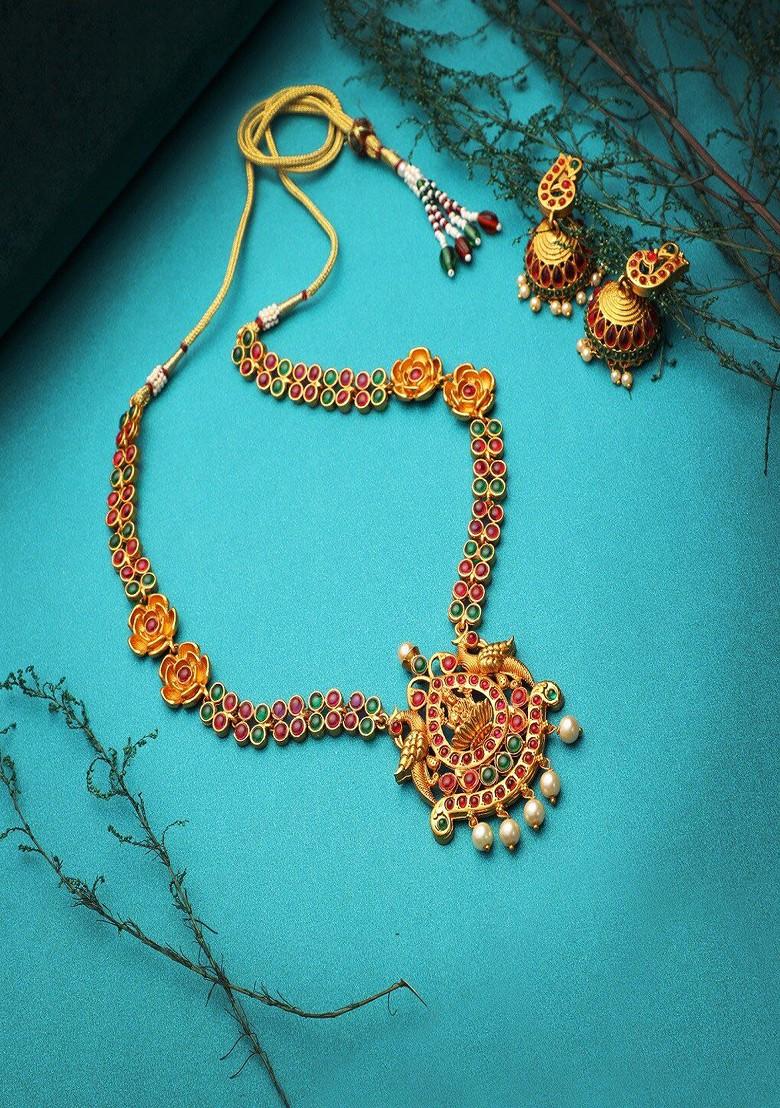 Gold Plated Stone Studded Temple Jewellery Set