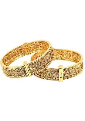 Set Of 2 24 KT Gold Plated Stone Studded Pearl Bead Bangles
