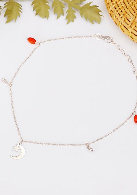 Indya X Giva 925 Sterling Silver Half Moon Charm Adjustable Anklet