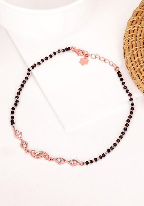 Indya X Giva 925 Sterling Silver Rose Gold Love Forever Bead Adjustable Anklet